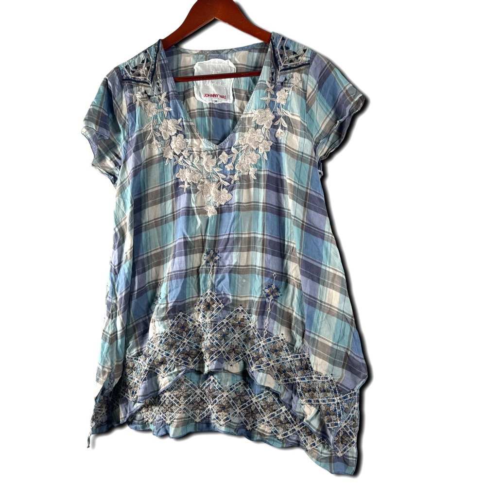 Johnny Was 3J Workshop Embroidered Shirt Top Sz M Medium